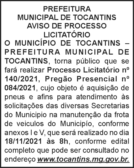 Edital - Prefeitura Tocantins 4 1 TOCANTINS 140