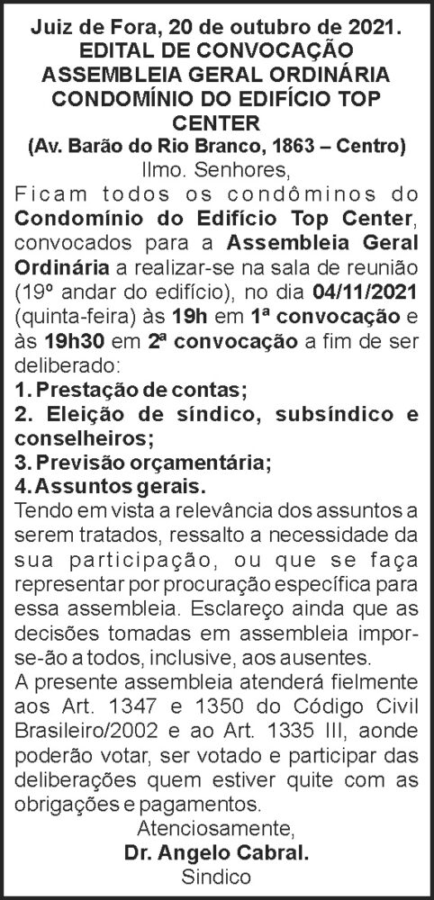 Assembleia Geral - Top Center 4 1 TOP CENTER
