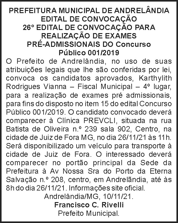 Convocação - Andrelândia 4 1 ANDRELANDIA 26