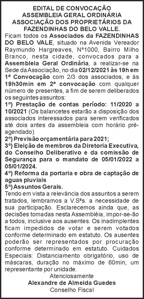Edital de convocação - Fazendinhas 4 1 BELO VALE