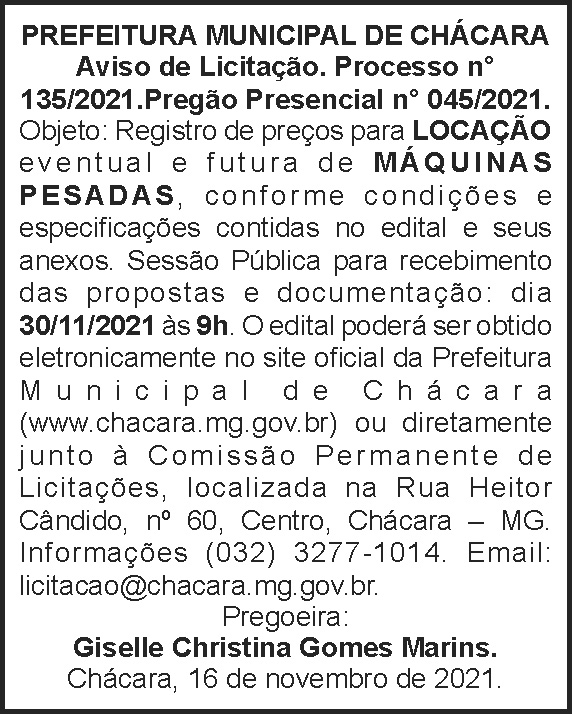 Chácara - Aviso de licitação 4 1 CHACARA 135