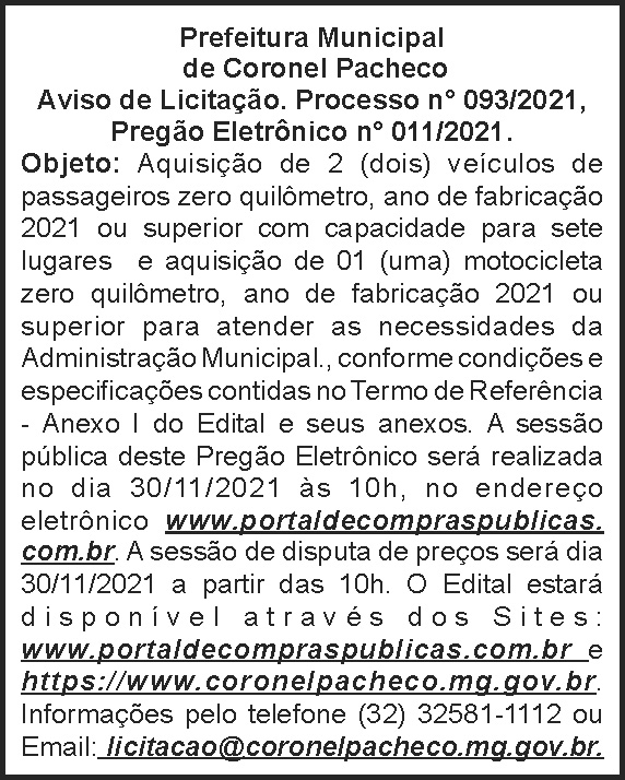 Pregão Eletrônico - Coronel Pacheco 4 1 CORONEL 093