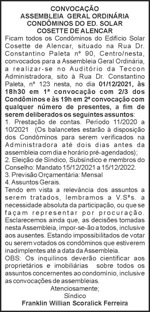 Convocação - Cossete de Alencar 4 1 COSETTE