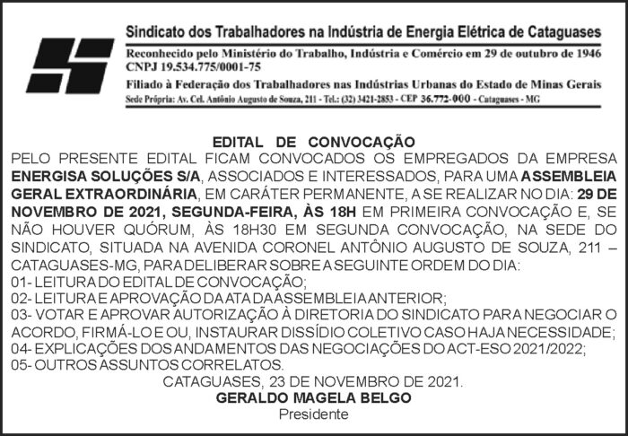 Edital - Sindicato trabalhadores indústria 4 1 ELETRICITARIO