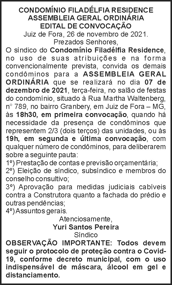 Condomínio Filadélfia - Edital de convocação 4 1 FILADELFIA