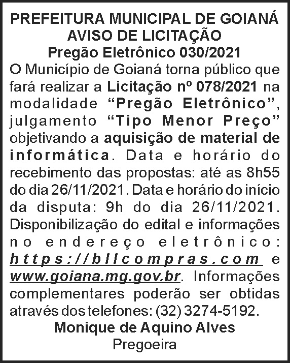 Aviso de licitação - Goianá 4 1 GOIANA 030