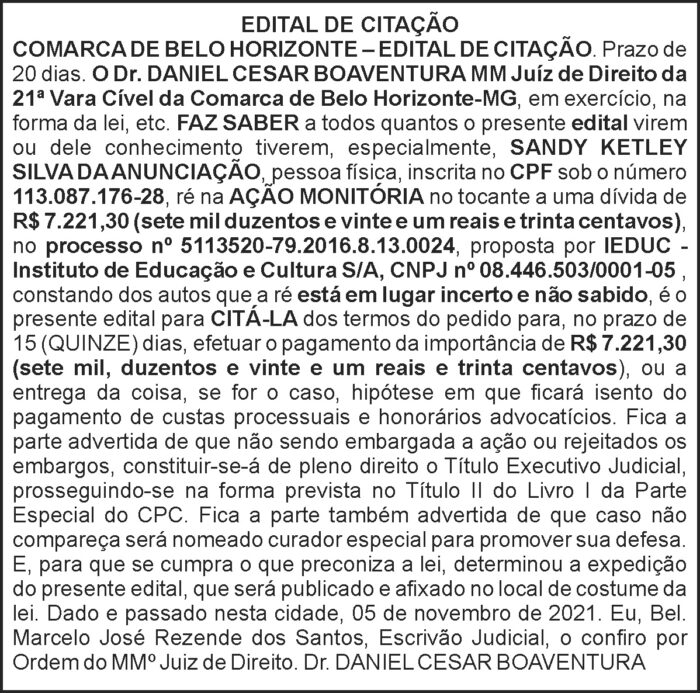 Edital de citação - Comarca de Belo Horizonte 4 1 IEC