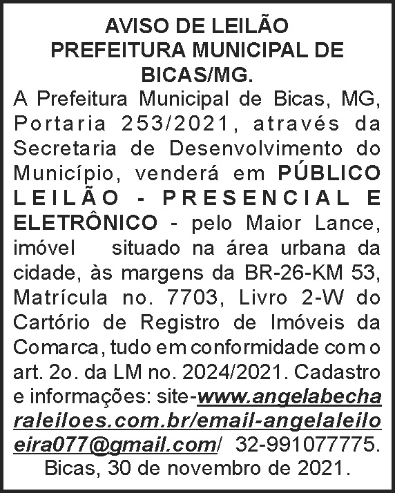 Prefeitura Municipal de Bicas - Leilão 4 1 LEILAO