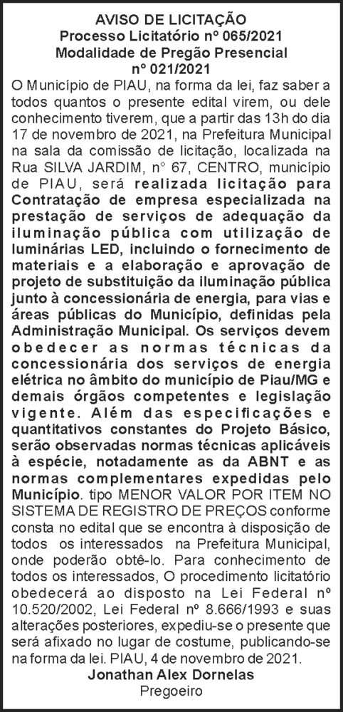 Aviso de licitação - Piau 4 1 PIAU 065