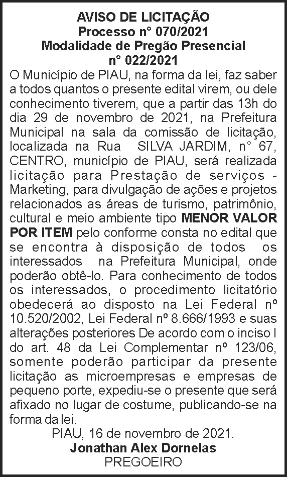 Piau - Aviso de licitação 4 1 PIAU 070