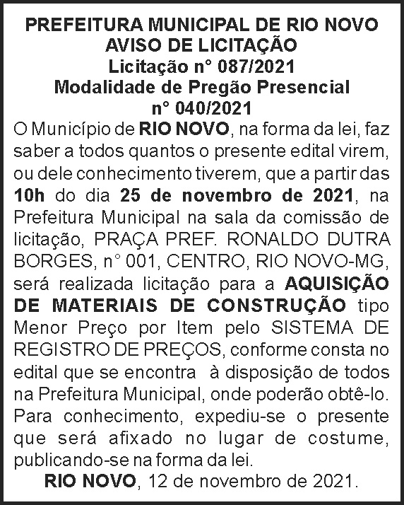 Pregão Presencial - Rio Novo 4 1 RIO NOVO 087