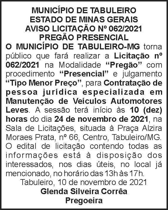 Aviso de licitação - Tabuleiro 4 1 TABULEIRO 062
