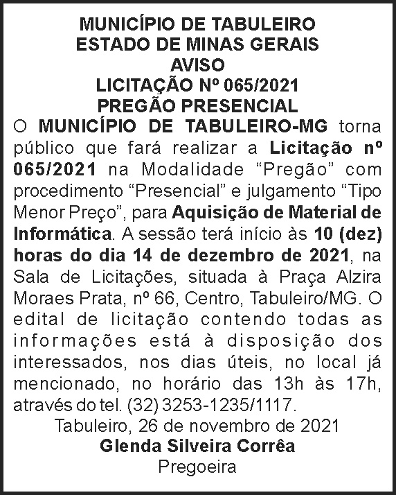 Pregão presencial - Tabuleiro 4 1 TABULEIRO 065
