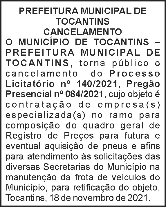 Tocantins - Edital de cancelamento 4 1 TOCANTINS 140