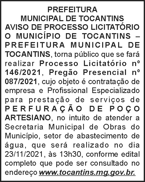 Prefeitura Municipal de Tocantins - Licitação Nº 146 4 1 TOCANTINS 146