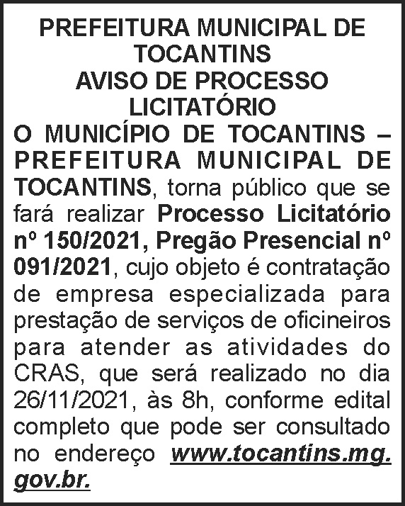 Município de Tocantis - Licitação 150 4 1 TOCANTINS 150