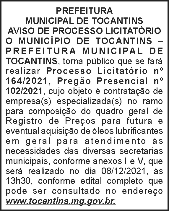 Edital - Prefeitura de Tocantins 4 1 TOCANTINS 164