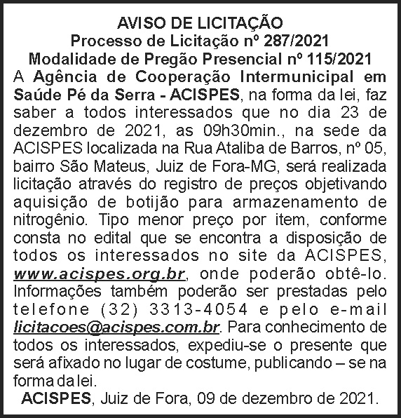 Aviso de licitação 287 - Acispes 4 1 ACISPES 287