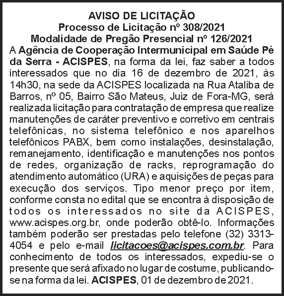 Acispes - Aviso de licitação 308 4 1 ACISPES 308