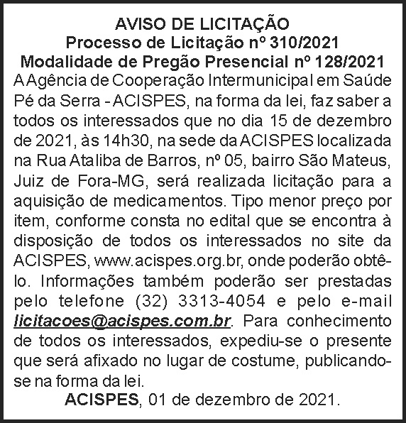 Acispes - Aviso de licitação 310 4 1 ACISPES 310