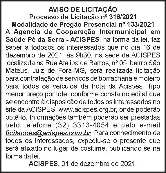 Acispes - Aviso de licitação 316 4 1 ACISPES 316