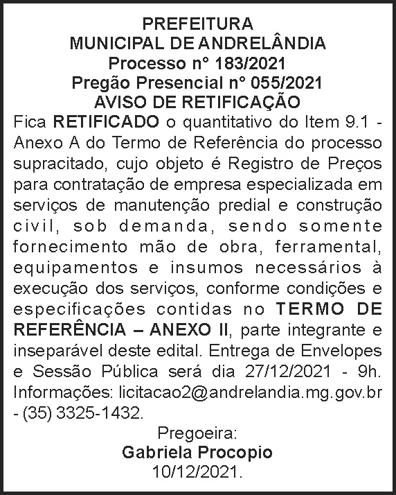 Pregão presencial - Andrelândia 4 1 ANDRELANDIA 183