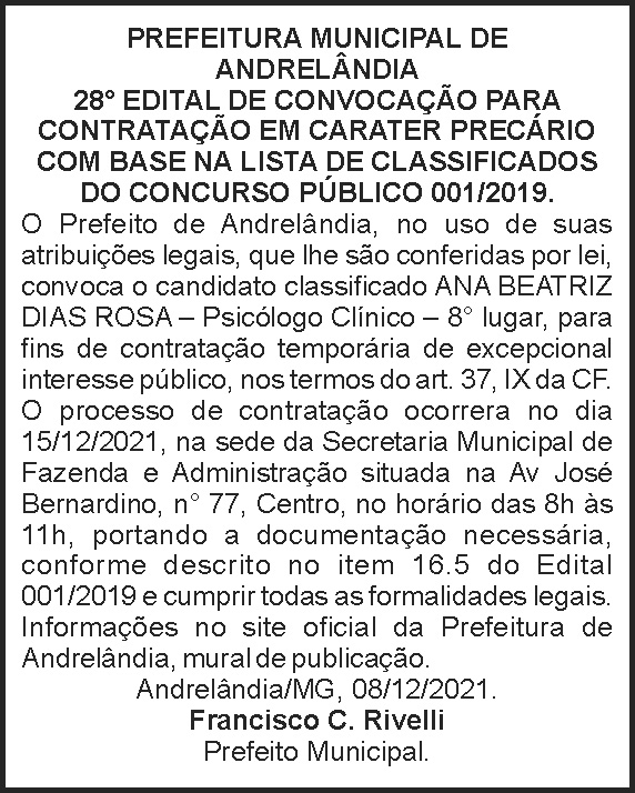 Classificados concurso - Andrelândia 4 1 ANDRELANDIA 28