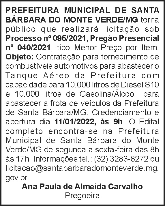Pregão presencial - Santa Bárbara do Monte Verde 4 1 BARBARA 095