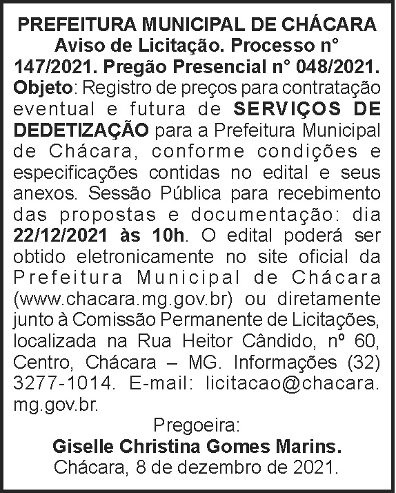 Chácara - Aviso de licitação 4 1 CHACARA 147