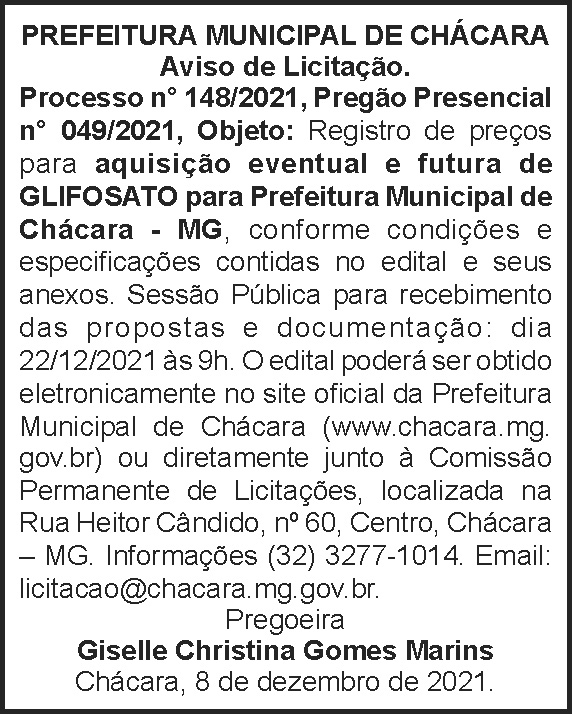 Chácara - Aviso de licitação 148 4 1 CHACARA 148