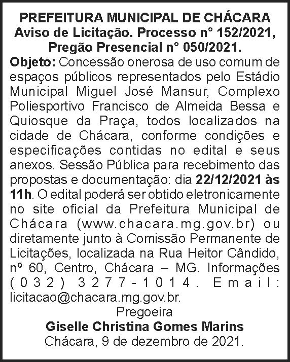 Aviso de licitação 152 - Chácara 4 1 CHACARA 152
