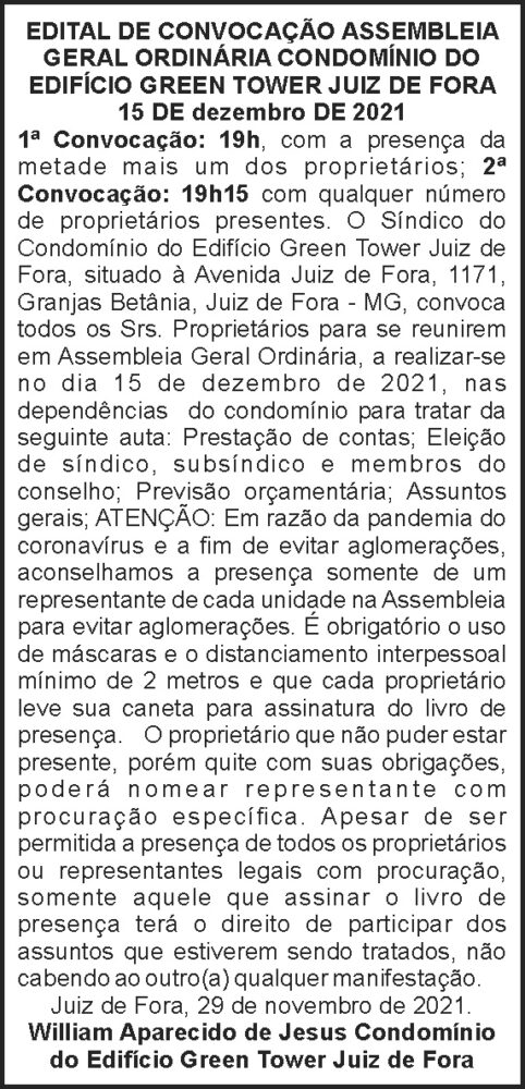 Green Tower - Edital de convocação 4 1 JUIZ DE FORA