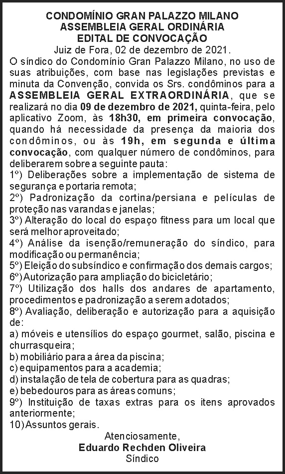 Gran Palazzo - Edital de convocação 4 1 PALAZZO
