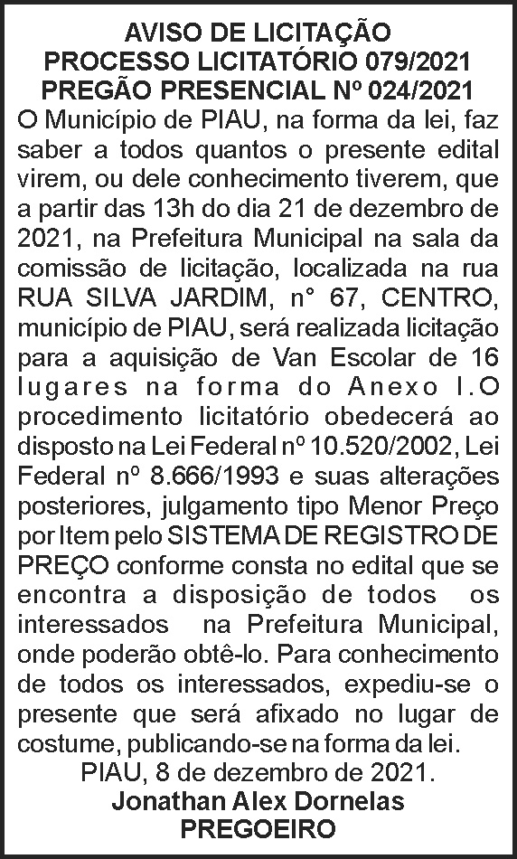Aviso de licitação - Piau 4 1 PIAU 079