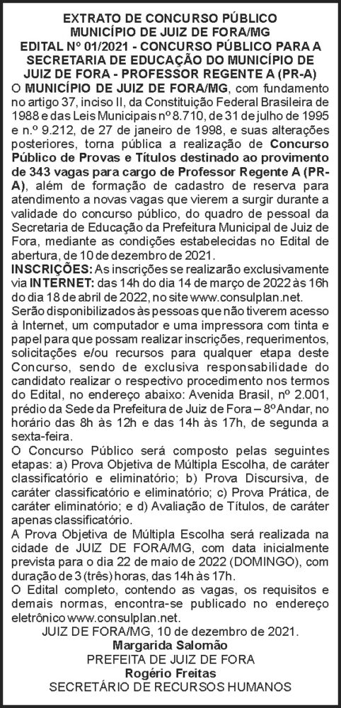 Secretaria de Educação Juiz de Fora 4 1 PROFESSOR 1