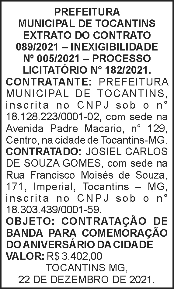 Extrato de contrato - Tocantins 4 1 TOCANTINS 089