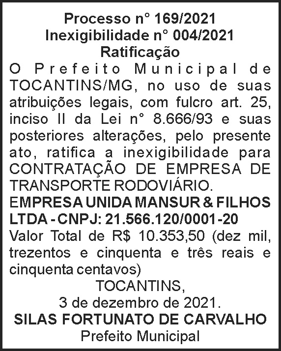 Ratificação - Município de Tocantins 4 1 TOCANTINS 169