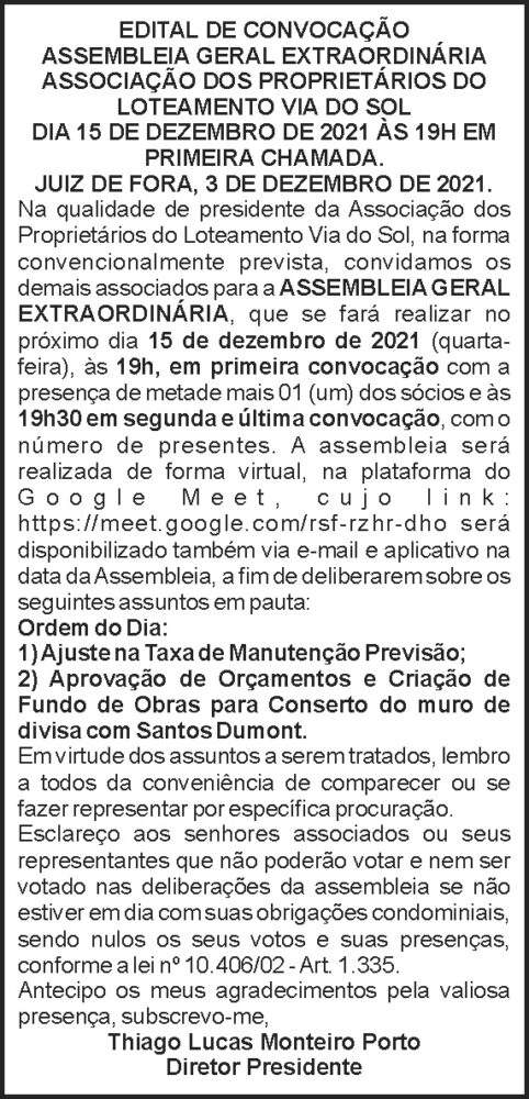 Edital de convocação - Via do Sol 4 1 VIA DO SOL