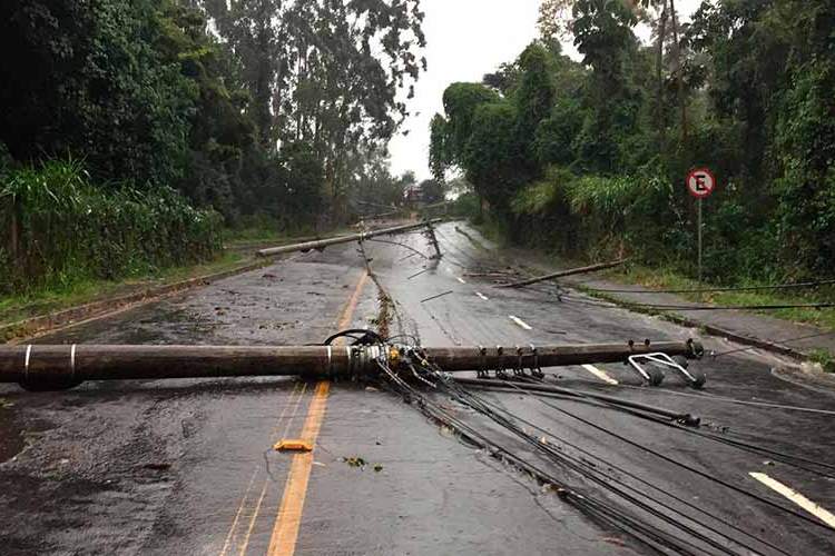 Postes caem durante temporal na BR 277, região do Trevo da Portal