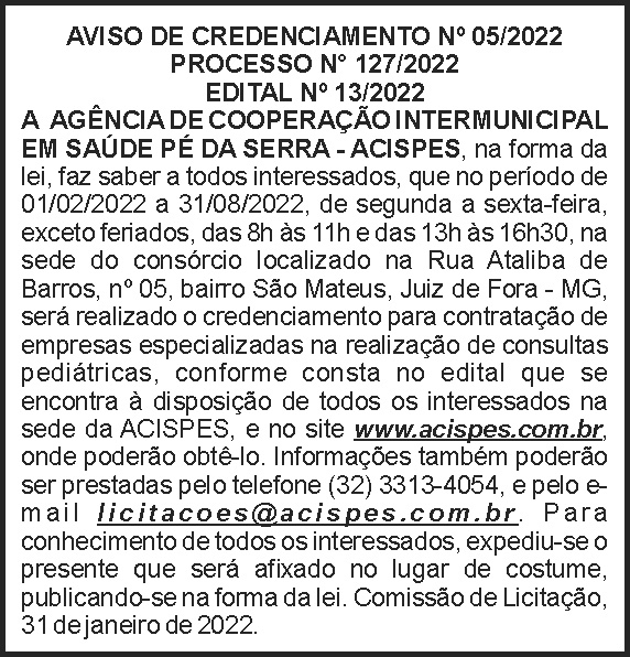 Acispes - Aviso de credenciamento 05 4 1 ACISPES 127