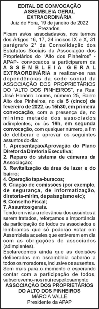 APAP - Edital de Convocação 4 1 ALTO DOS PINHEIROS