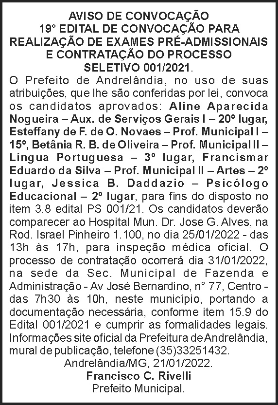 Andrelândia - Aviso de convocação 4 1 ANDRELANDIA 19
