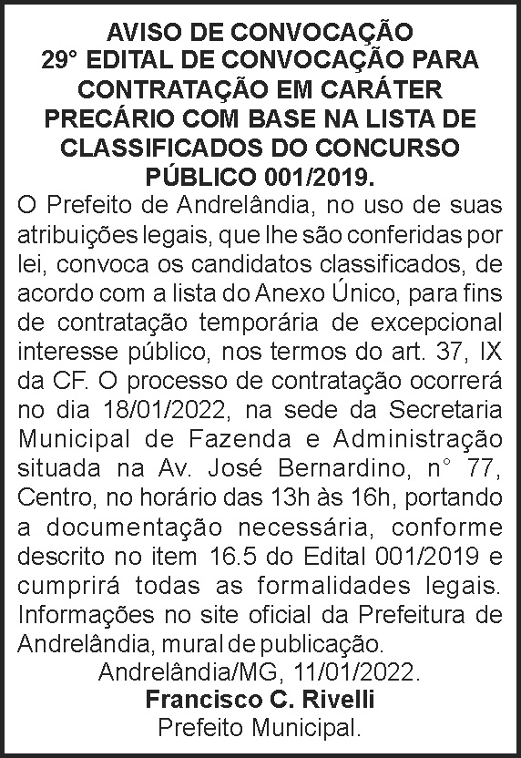 Andrelândia - Concurso Público 4 1 ANDRELANDIA 29
