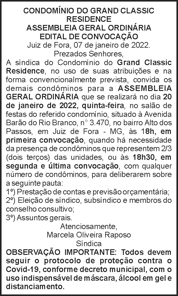Edital de convocação - Grand Classic Residence 4 1 CLASSIC