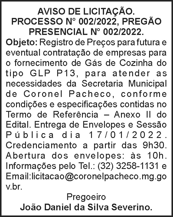 Coronel Pacheco - Aviso de licitação 4 1 CORONEL 002