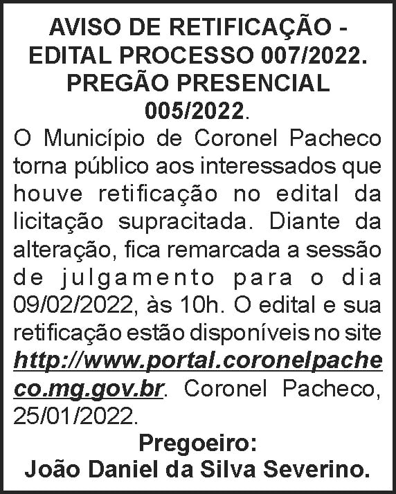 Coronel Pacheco - Aviso de ratificação 4 1 CORONEL 007