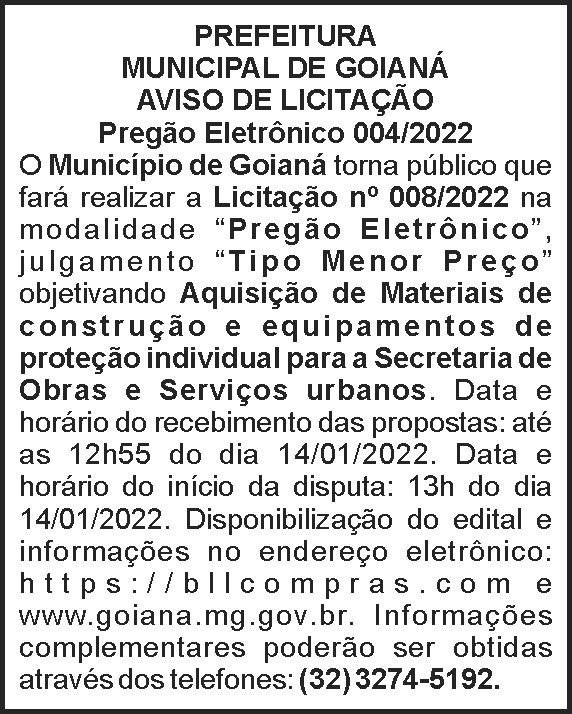 Goianá - Aviso de licitação 4 1 GOIANA 004