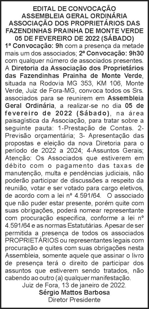 Edital de convocação - Assembleia Geral 4 1 PRAINHA
