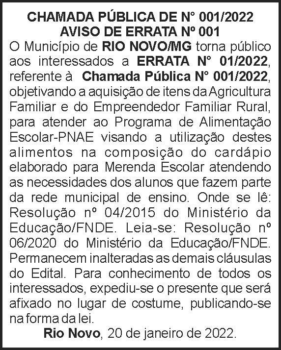 Rio Novo - aviso de errata 4 1 RIO NOVO 001 1