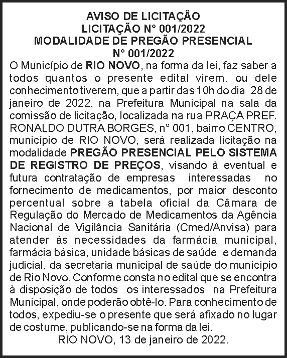 Rio Novo - Pregão presencial 4 1 RIO NOVO 001